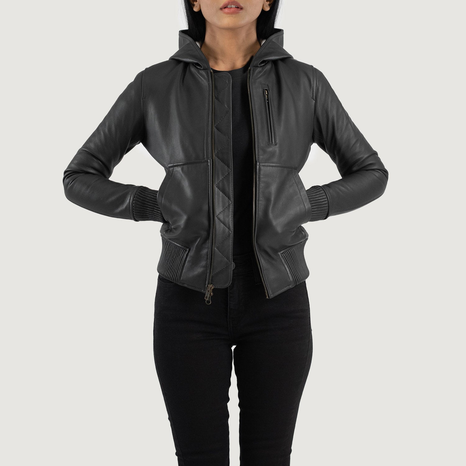 Luna Hooded Leather Bomber Jacket