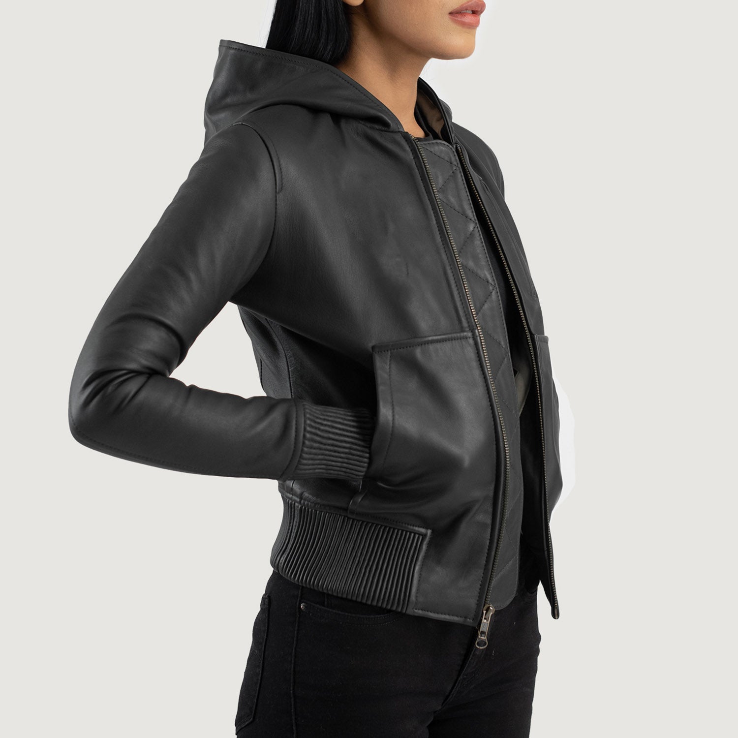 Luna Hooded Leather Bomber Jacket