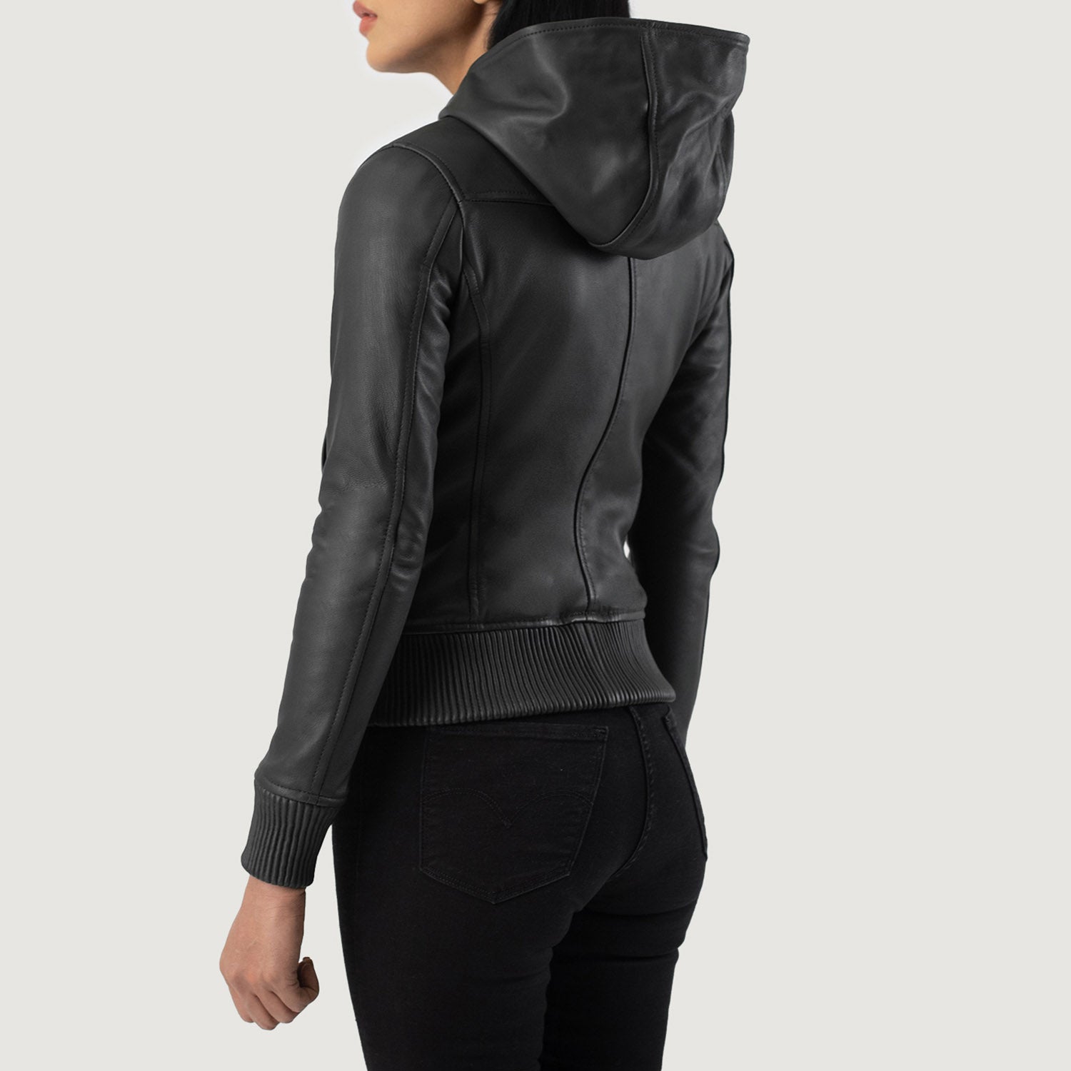 Luna Hooded Leather Bomber Jacket