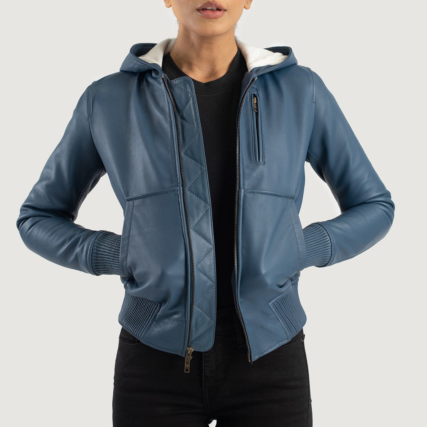 Luna Hooded Leather Bomber Jacket