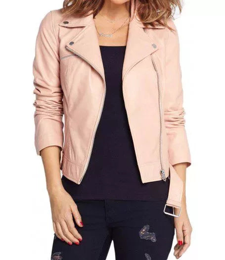 Women’s Asymmetrical Zipper Baby Pink Jacket