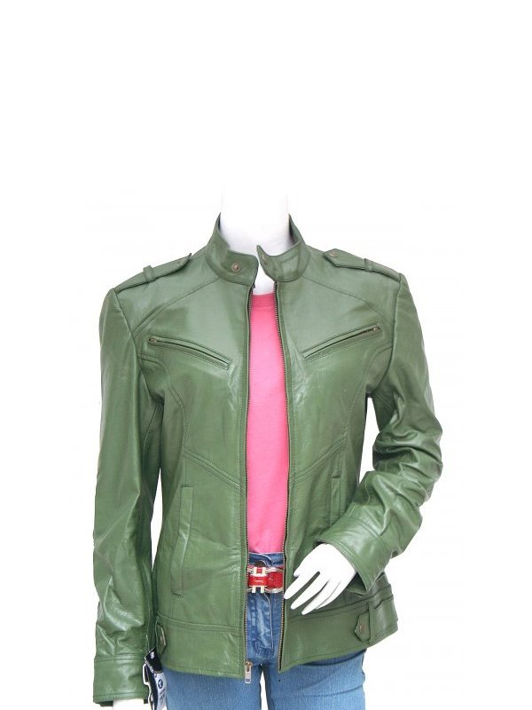 WOMEN’S FASHION GREEN BIKER LEATHER JACKET