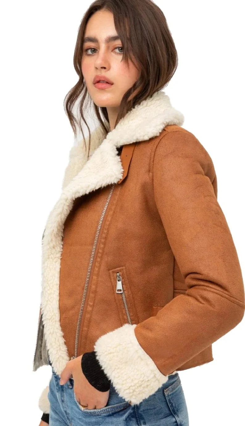 Women's Vintage Brown Shearling B3 Bomber Aviator Jacket