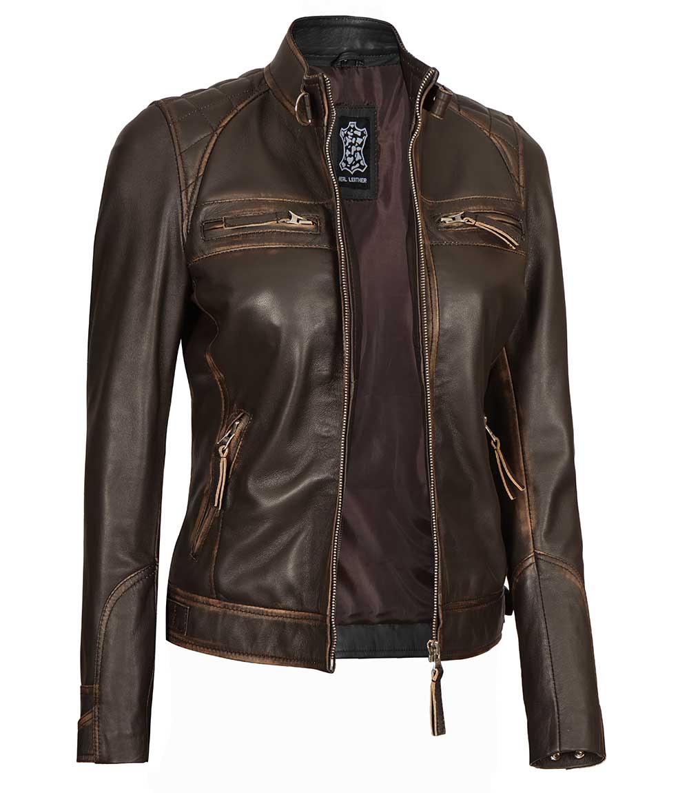 Women's Rub Off Dark Brown Quilted Leather