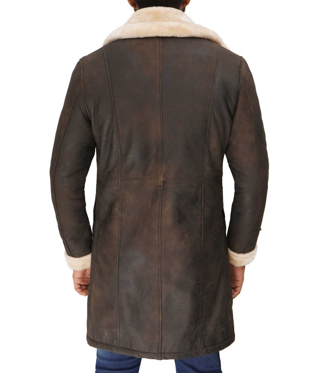 Sullivan Mens Double Breasted Shearling Brown Leather Coat - Winter Jacket