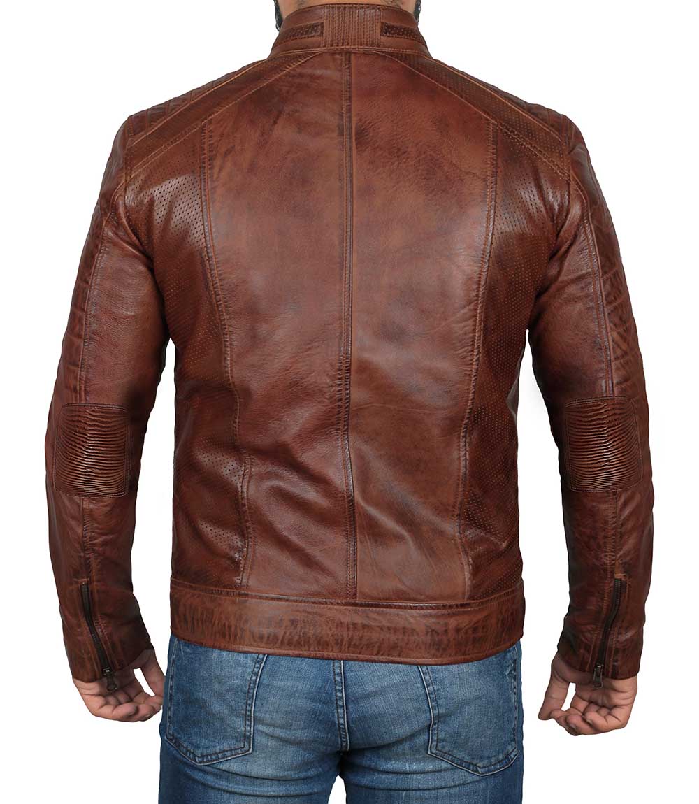 Austin Men Premuim Cafe Racer Cognac Leather Jacke