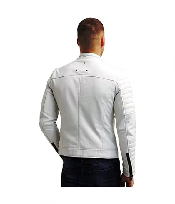 Biker Genuine Leather Men Lambskin White Jacket