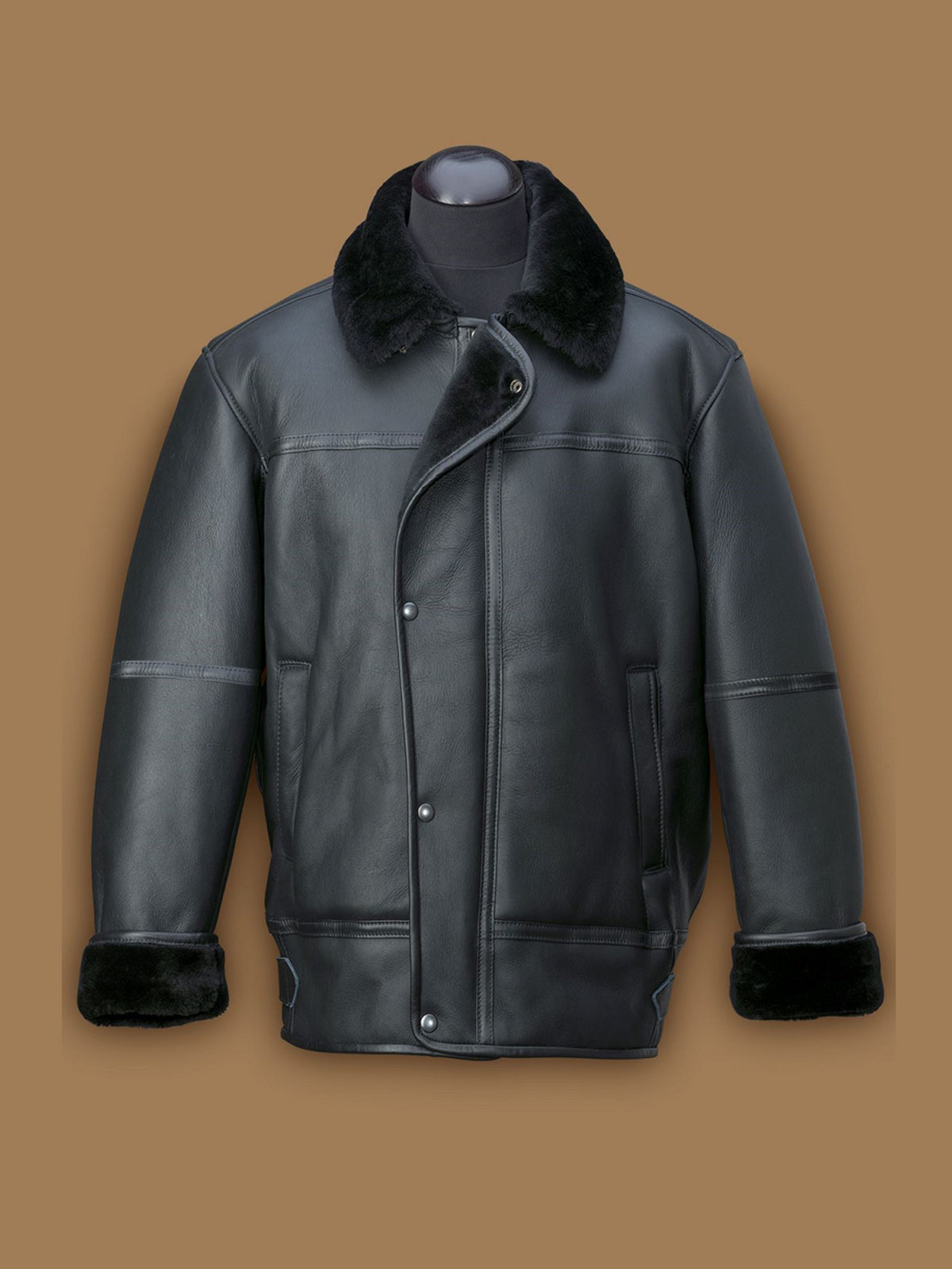 Men Black Aircraft Shearling Jacket