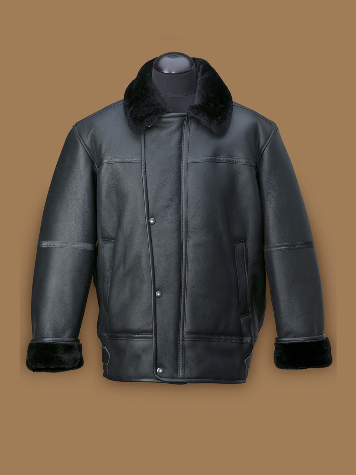 Men Black Aircraft Shearling Jacket