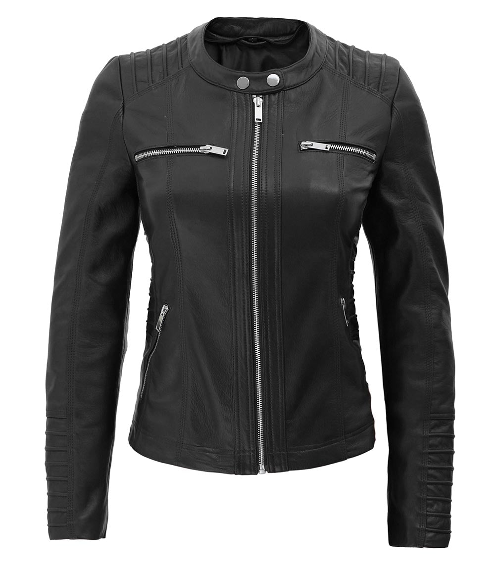 Womens Black Leather Jacket With Removable Hood