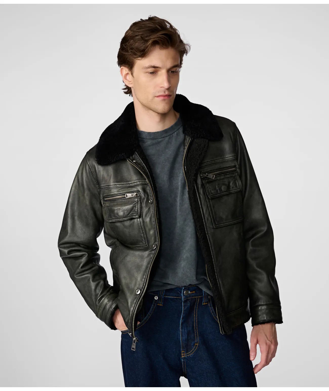 Tom Leather Trucker With Shearling Collar