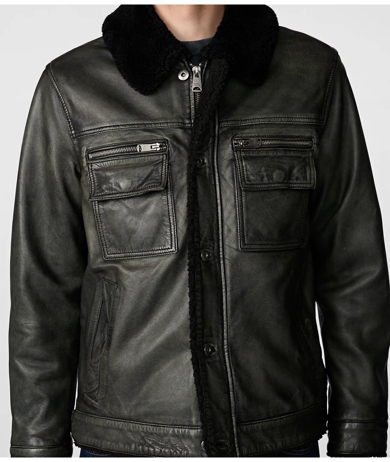 Tom Leather Trucker With Shearling Collar