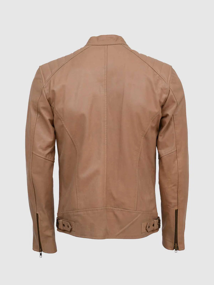 BEIGE LEATHER BIKER JACKET